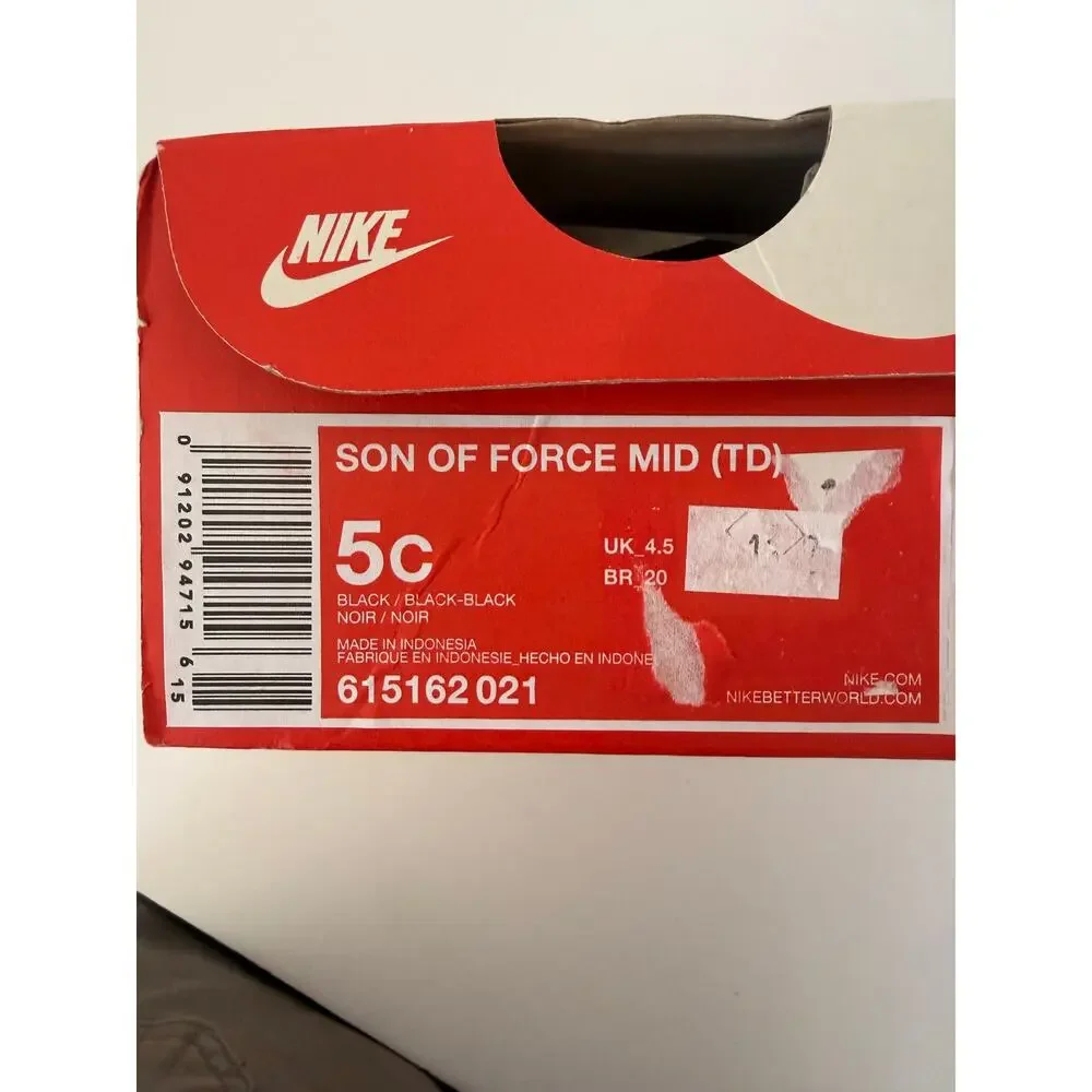 Nike Son of Force Mid TD Toddler 5C Black Black High Top Sneakers 615162-021 NIB